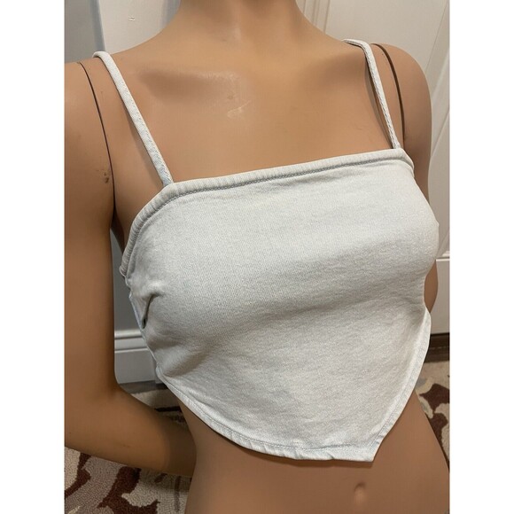 New ZARA Top Light BLue Denim Triangle Bandana Cropped Tank Top Size S #5907S - Picture 3 of 6